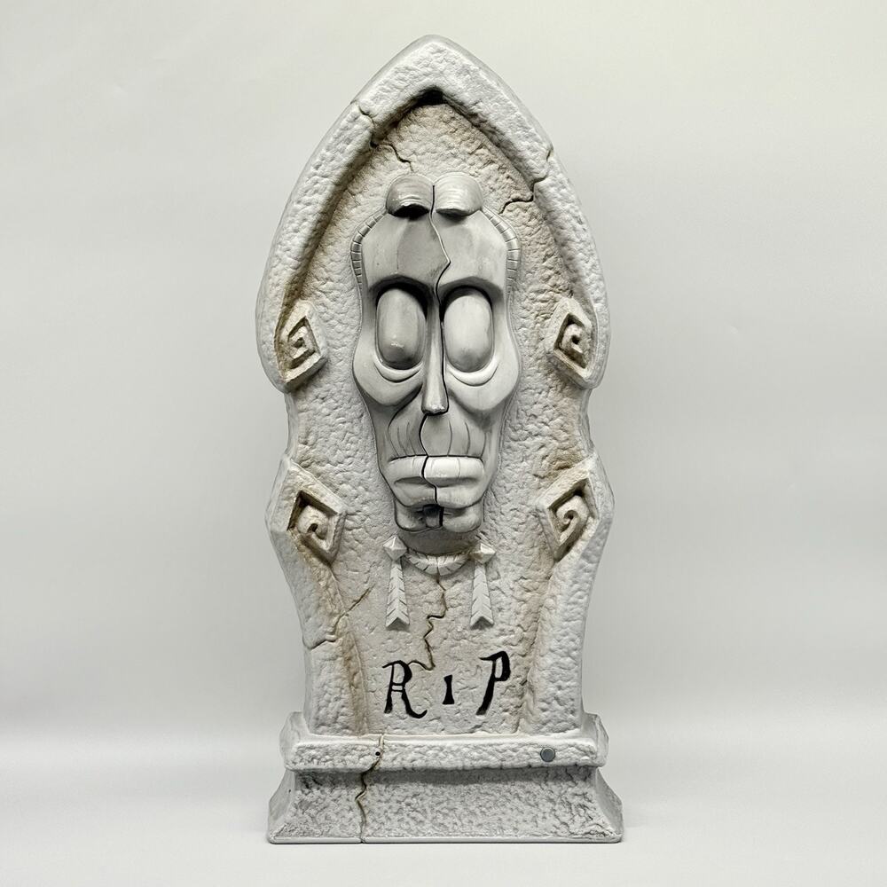 Gemmy Vintage Halloween Animated Tombstone Split Skull Lights Sounds See Video